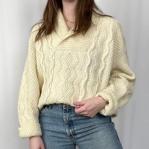 Vintage Aran Cable Knit Oversized Sweater Irish Scottish Wool Fisherman Grandpa